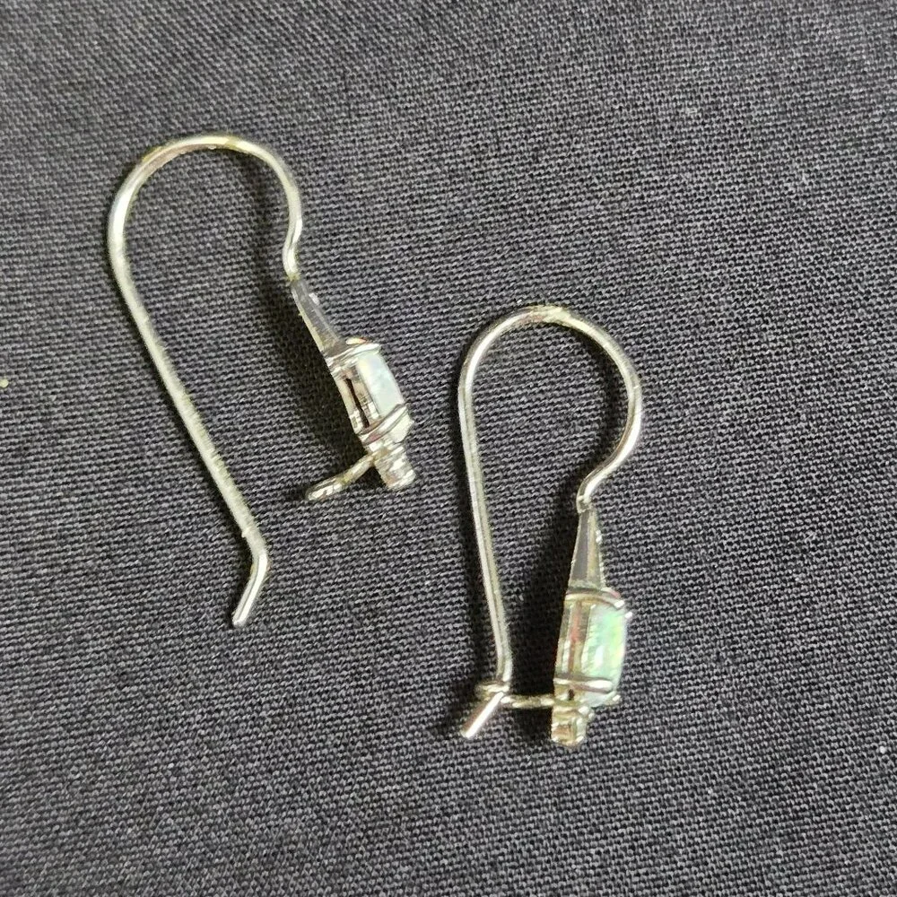 Sterling Silver 925 Opal Drop Earrings with CZ Accent Dangle Pierced Jewelry RJ - Picture 6 of 9